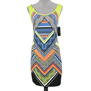 Laundry by Shelli Segal Dress Womens Small Blue Yellow Tank Scuba Stretch New